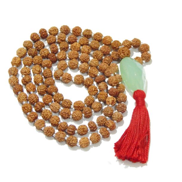 Rudraksha Mala with Aqua Onyx Pendant