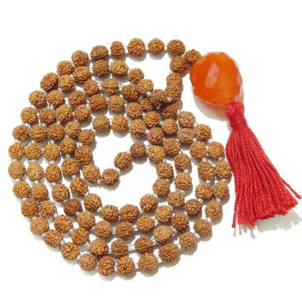 Rudraksha Mala with Carnelian Pendant