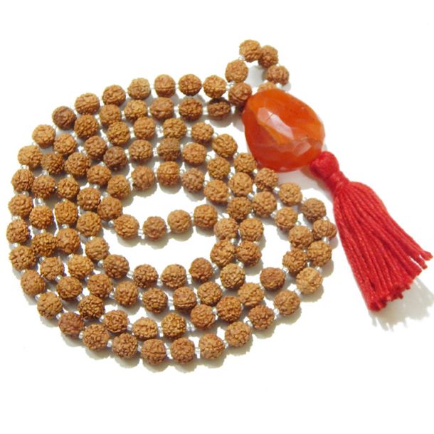 Rudraksha Mala with Carnelian Pendant