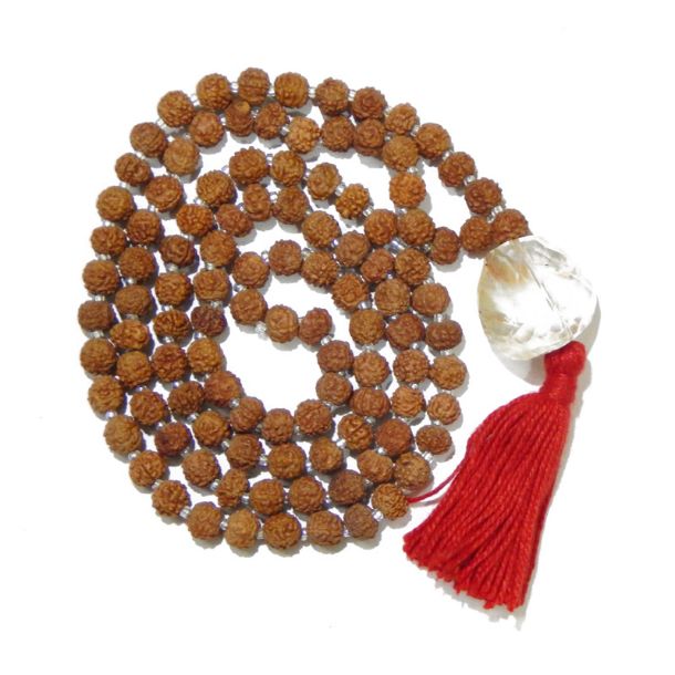 Rudraksha Mala with Crystal Quartz Pendant