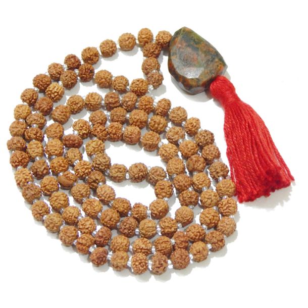 Rudraksha Mala with Unakite  Pendant