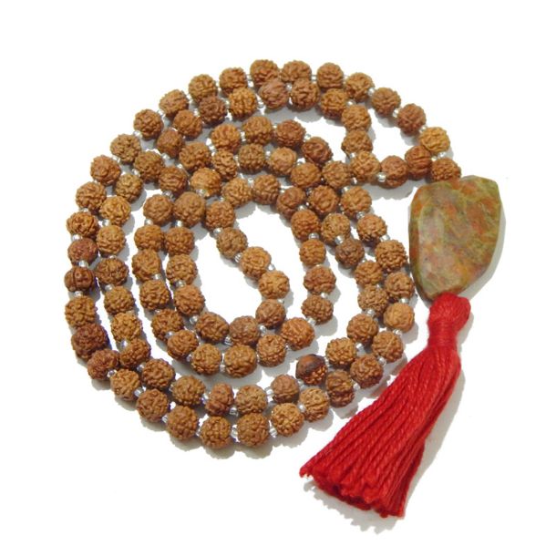 Rudraksha Mala with Unakite  Pendant