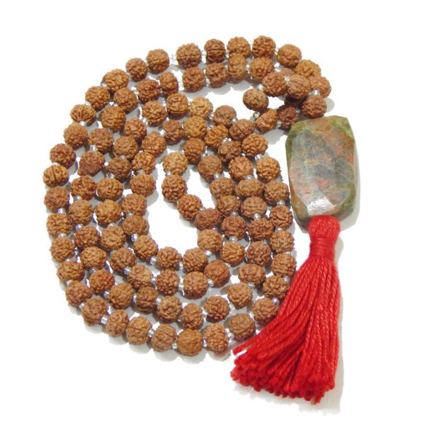 Rudraksha Mala with Unakite  Pendant