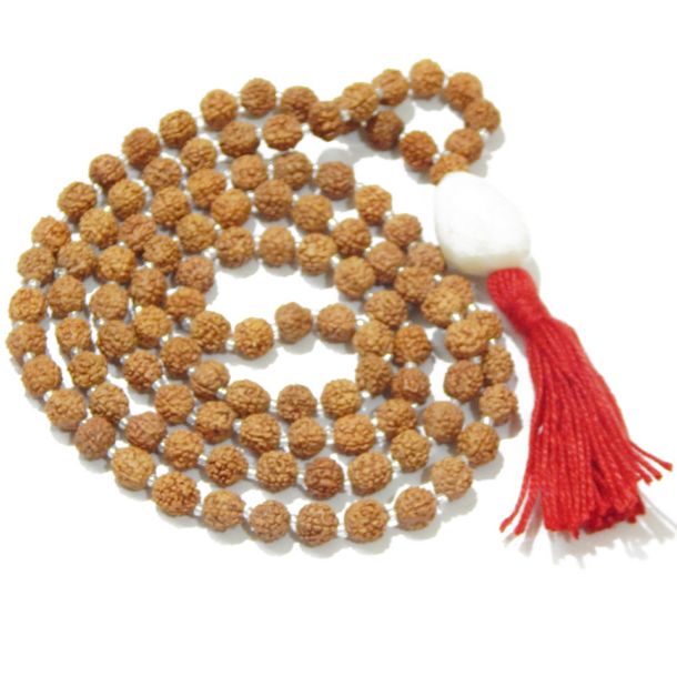 Rudraksha Mala with White Agate Pendant